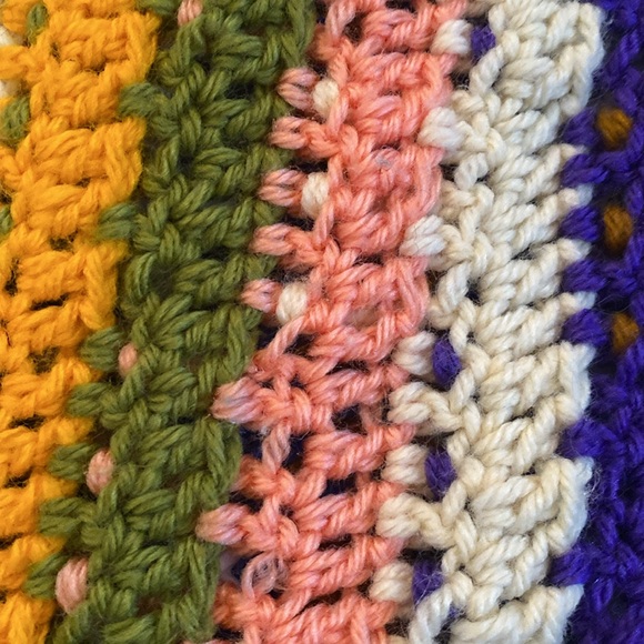 Vintage!  Handmade Crochet Stripe Reversible Blanket 63” by 50” - Picture 3 of 11